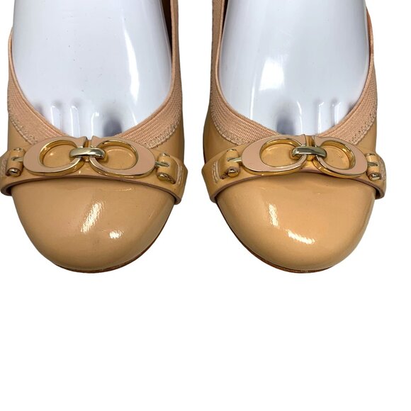 NEW  Coach Tandy Nude Patent Leather Horse Bit Block‎ Heel Pumps - Picture 2 of 11